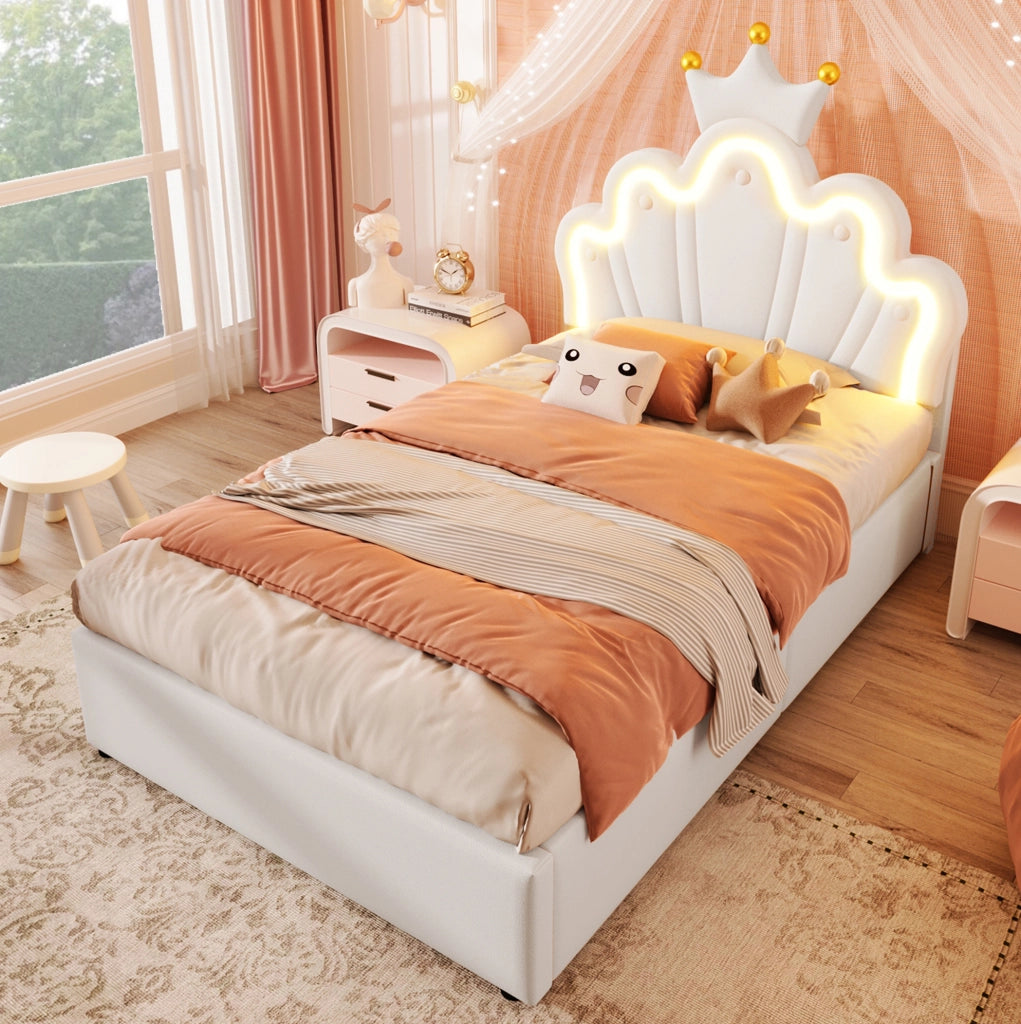 Letto imbottito 90 x 200 cm con LED e contenitore idraulico