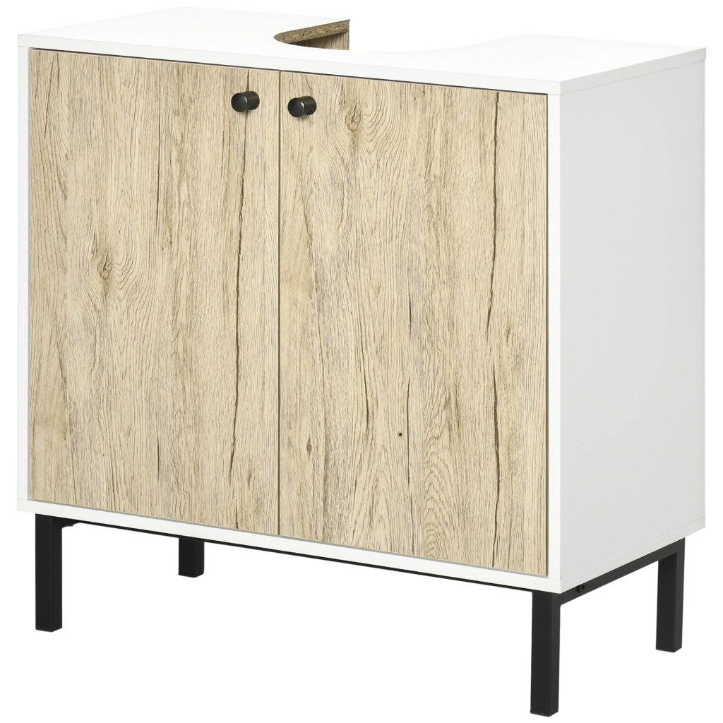 Mobile Sottolavabo Moderno con Ante ¨C Zephmum ¨C Bianco e Legno 60x30x60 cm