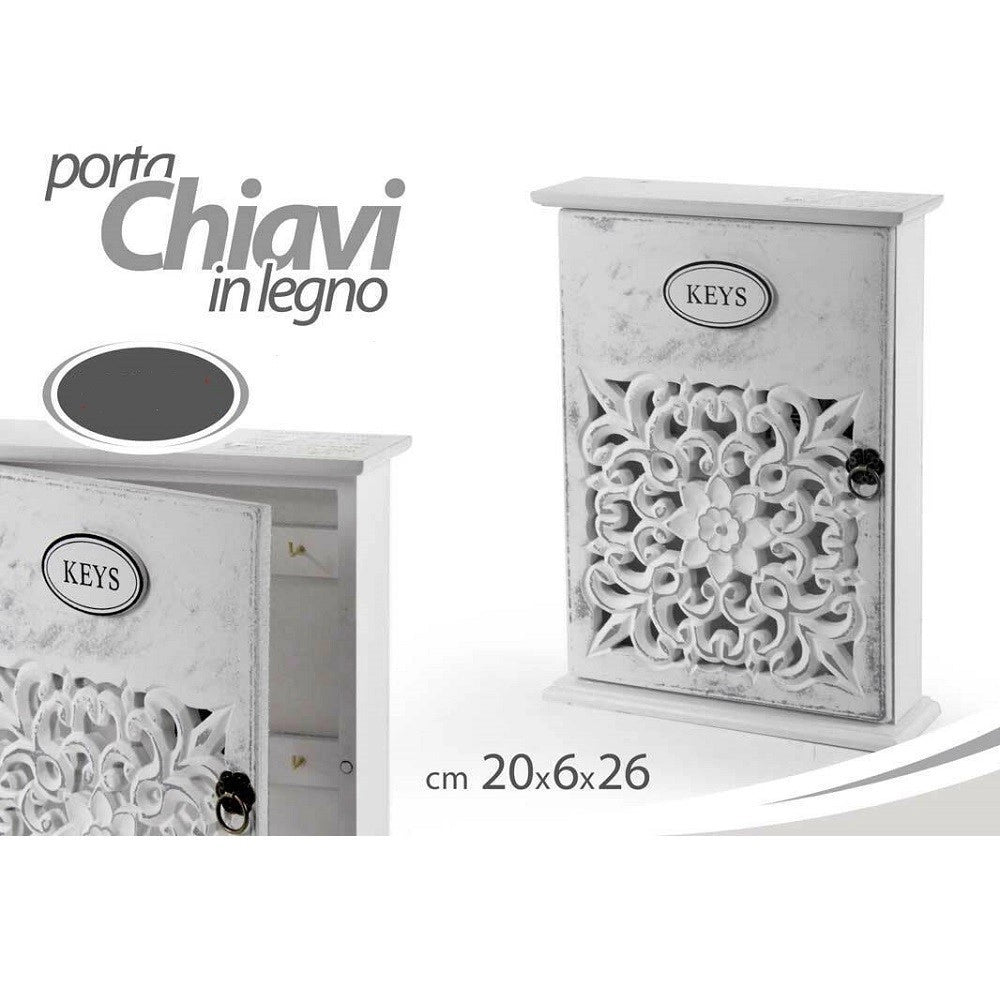 Trade Shop - Cassetta Porta Chiavi Box In Legno Da Parete 20 X 6 X 26 Cm Decoro Keys 784712 -