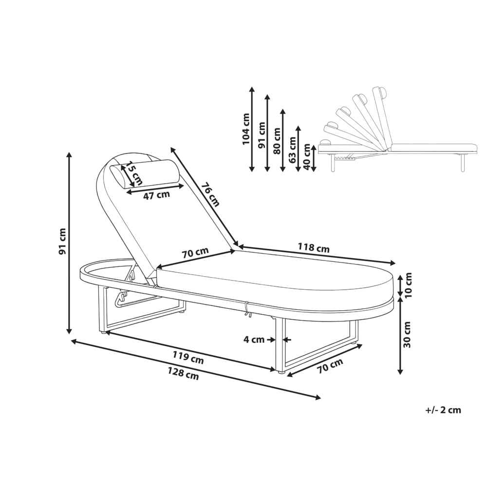 Lettino da giardino reclinabile in alluminio con cuscino beige e ruote schienale regolabile