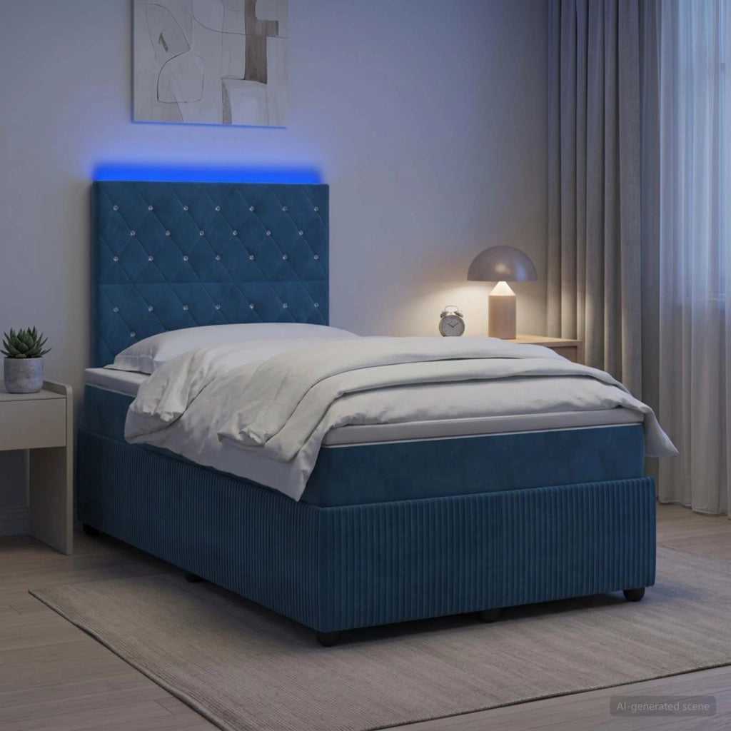 Letto Box Spring LED con Materasso Blu 120 x 200 cm Velluto 3456045