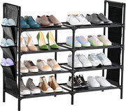 Sistema di conservazione delle scarpe con 4 livelli, cassa stabile per scarpe con 6 cassetti laterali, conservazione delle scarpe, struttura in metallo, pannelli in velluto, per ingresso, camera da letto e corridoio, 76,9 x 28,9 x 89,9 cm