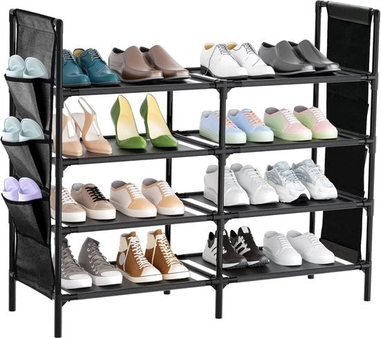 Sistema di conservazione delle scarpe con 4 livelli, cassa stabile per scarpe con 6 cassetti laterali, conservazione delle scarpe, struttura in metallo, pannelli in velluto, per ingresso, camera da letto e corridoio, 76,9 x 28,9 x 89,9 cm