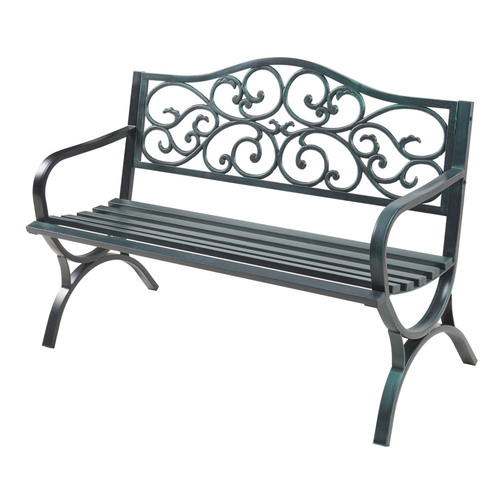 Panca da giardino 127 x 53 x 79 cm acciaio grigio scuro con patina verde 03_0008964