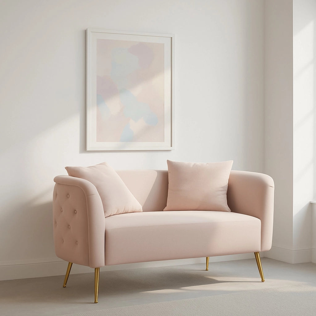 Divano fisso 2 posti Cappa, Sofà dritto, Divanetto per salotto, Poltrona matrimoniale con contenitore, 127x74 h71 cm, Rosa