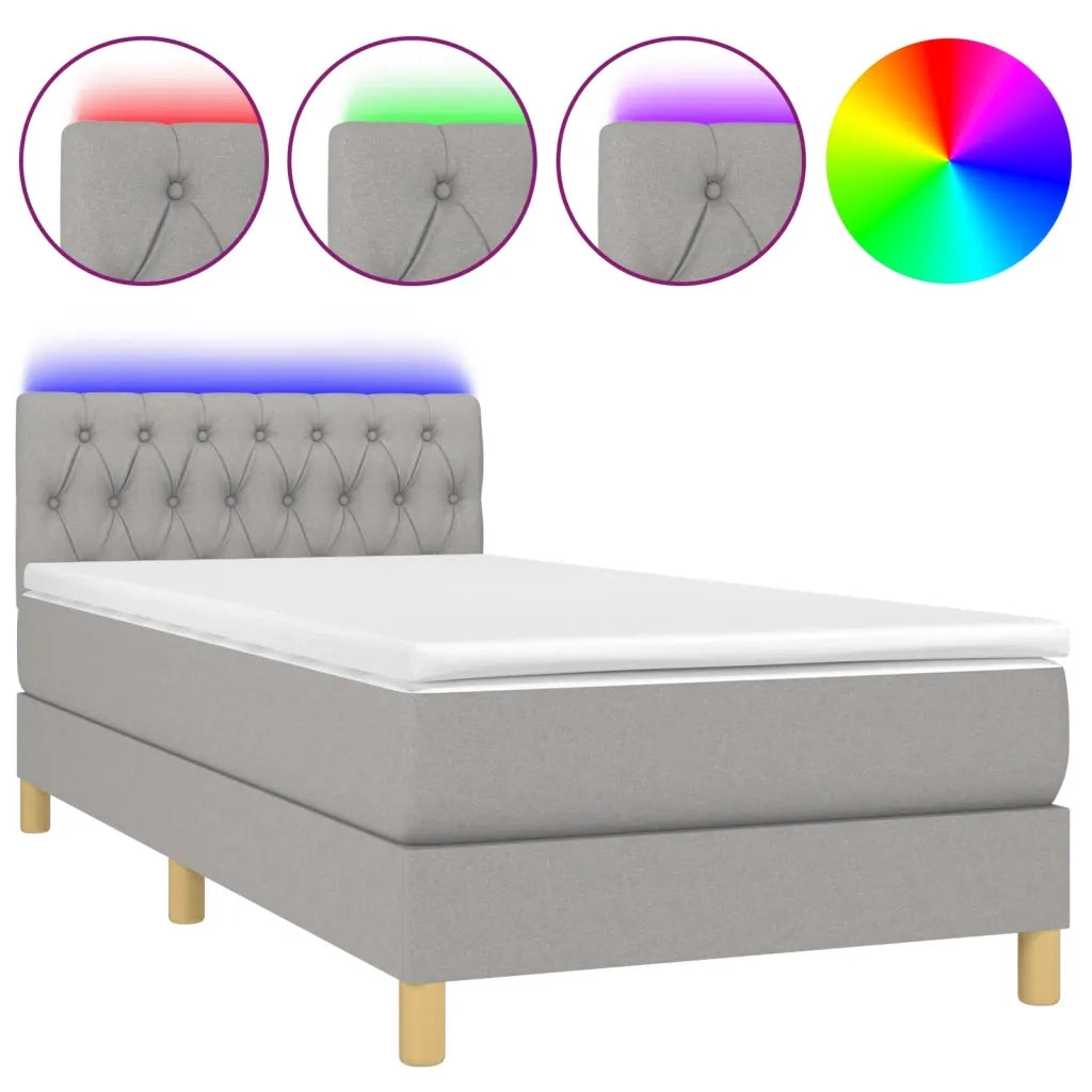 Letto a Molle Materasso e LED Grigio Chiaro 90x200 cm Tessuto 3133925
