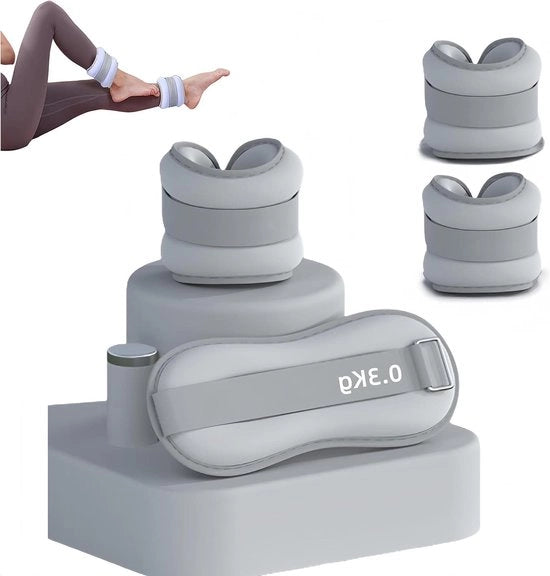 Set di 2 bracciali pesanti grigi per polsi e caviglie, adatti per Pilates e allenamento di braccia e gambe - Pesi regolabili con chiusura a molla di gomma.