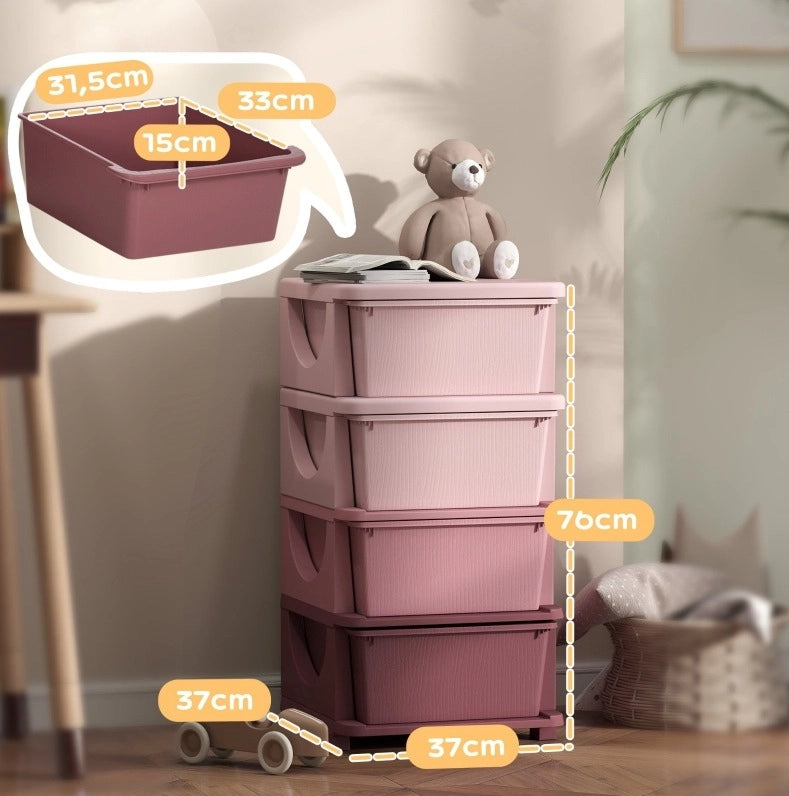 mobile contenitore per bambini 37x37x76 cm rosa – 4 cassetti, senza montaggio