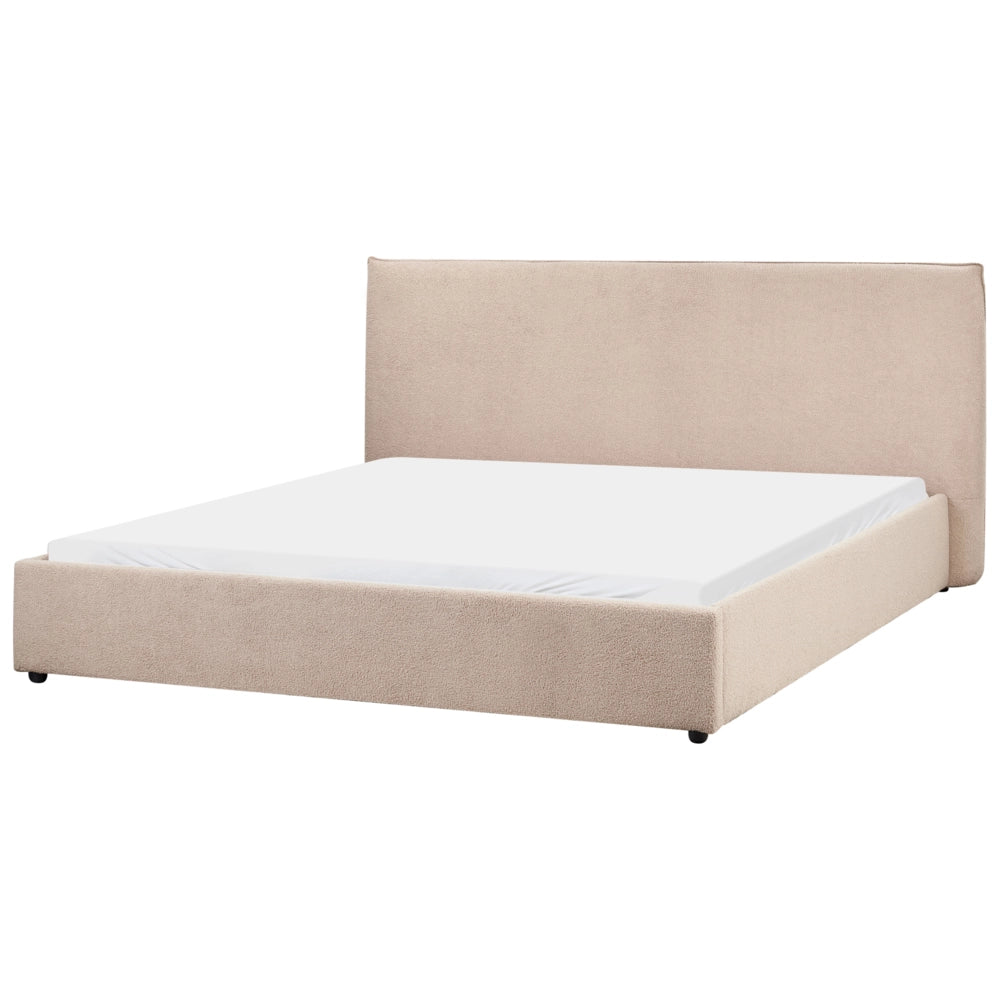 Letto matrimoniale in tessuto bouclé tortora testata 180 x 200 cm Doghe in legno