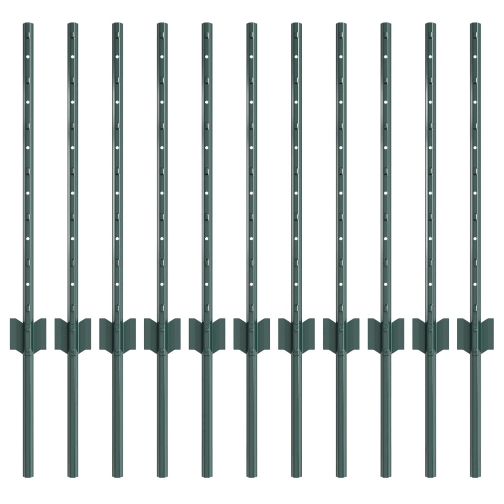 Pali di Recinzione 11 pcs Canale a U Verde 60 cm Acciaio