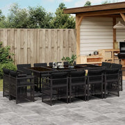 Set da Pranzo da Giardino 13pz con Cuscini Nero in Polyrattan