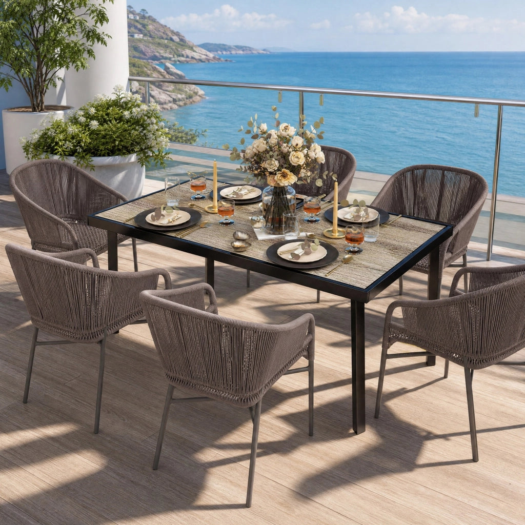TAVOLO DA GIARDINO 145 x 85 cm Grigio in Acciaio e Plastica per 6 Persone