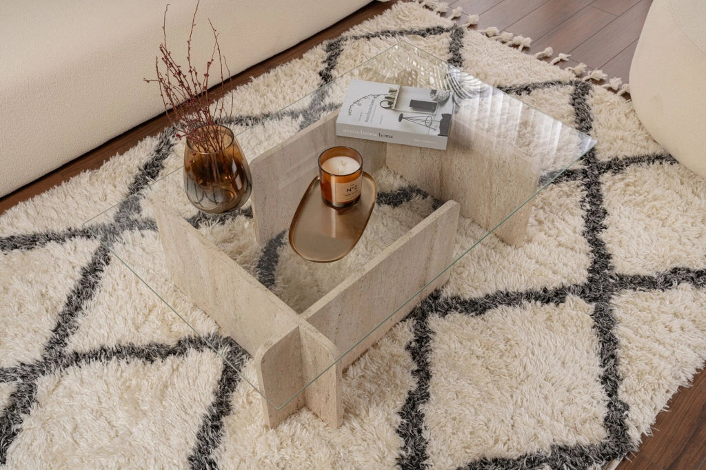Tavolino in legno "Flavio" - 105 x 65 x 30 cm - Travertino