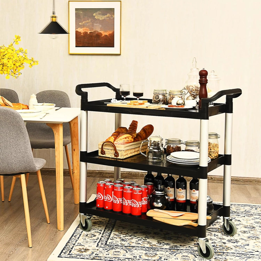 Carrello di servizio a 3 livelli, carrello da cucina con ruote (2 con freno) e comode maniglie, carrello ausiliario con capacità di carico di 50 kg per scaffale, 103 x 49 x 98 cm