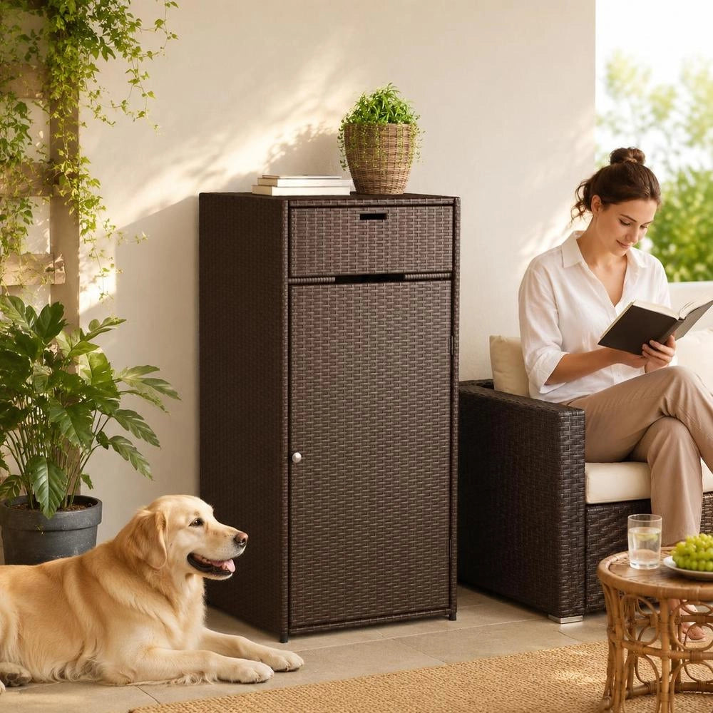 Garden Cabinet, Brown, 55x55x111 Cm, Poly Rattan