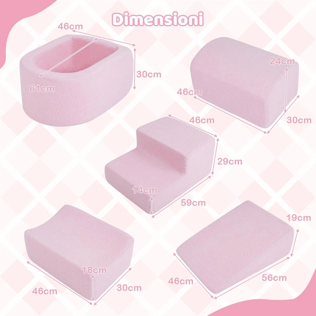 Blocchi da Arrampicata in Schiuma per Bambini, con Piscina di Palline, Set di 5 Pezzi per Arrampicata e Strisciamento, Set da Gioco da Interno per Bambini 3 Anni+ (Rosa,Sherpa)