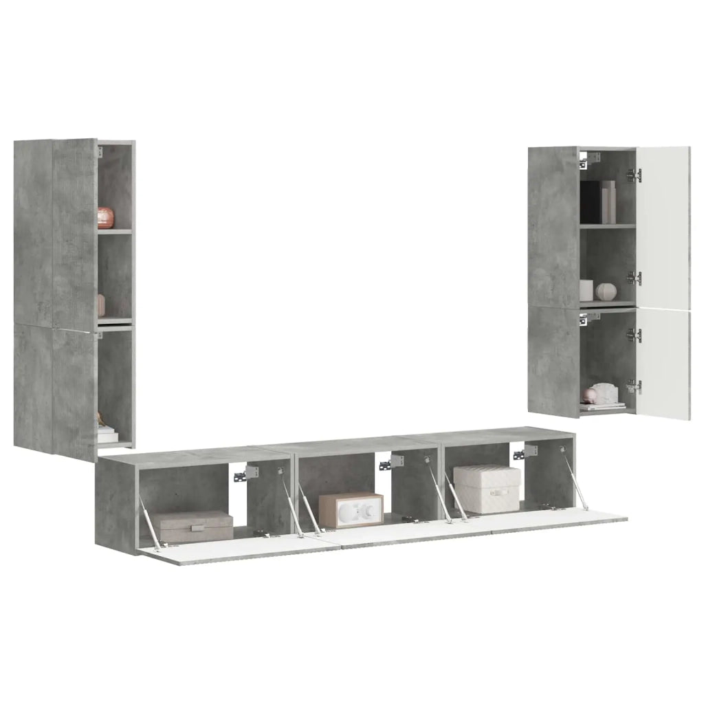 Set mobile TV 4 pz-Credenza per TV Grigio cemento Legno multistrato 541830
