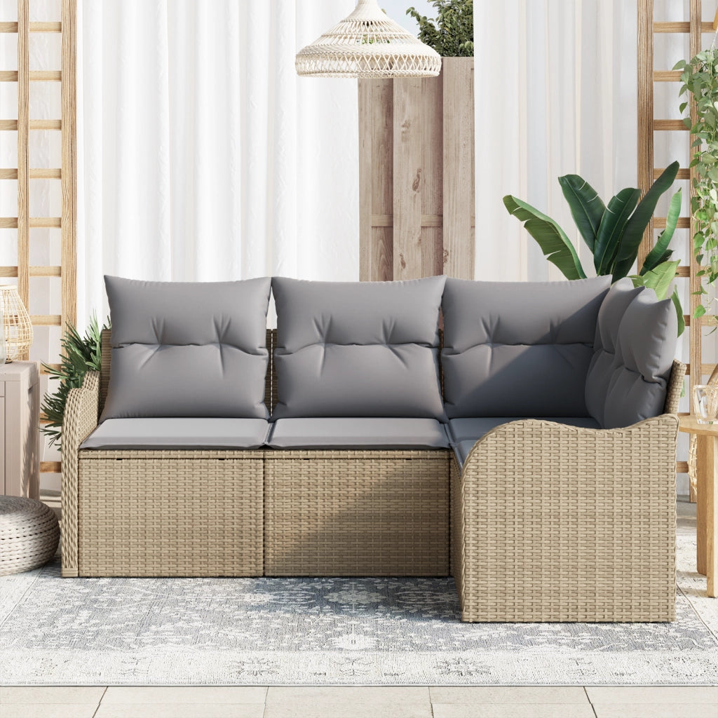 Set di Divani da Giardino a 4 Pezzi con Cuscini in Rattan Polietilene Beige