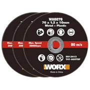Set 3 Dischi da taglio WA6076 76 mm per mini smerigliatrice taglio metallo acciaio per WX801 MakerX - Worx