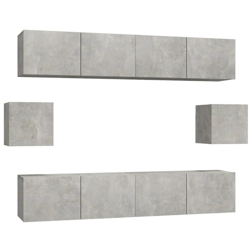 Set di mobili da 6 pezzi tra cui armadio credenza mobile TV televisore per soggiorno camera da letto salotto legno ingegnerizzato grigio 02_0025032