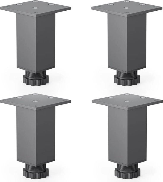 Piedi di mobili DN-760 regolabili in altezza - profilo quadrato - nero - 150 mm - set di 4 - viti a vite per legno