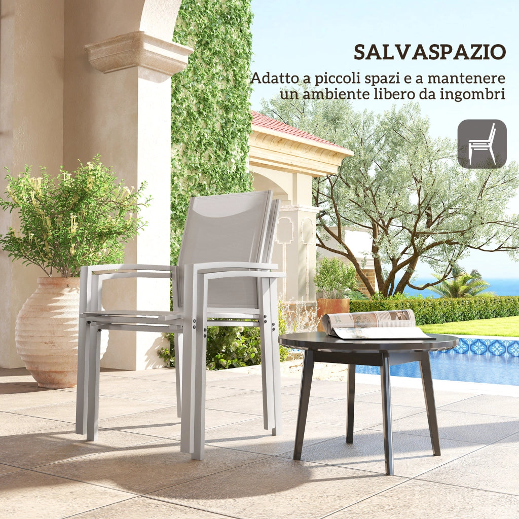 Sedie da Giardino Impilabili ¨C zephmum ¨C Grigio Chiaro, Acciaio e Textilene, 56x58x89 cm