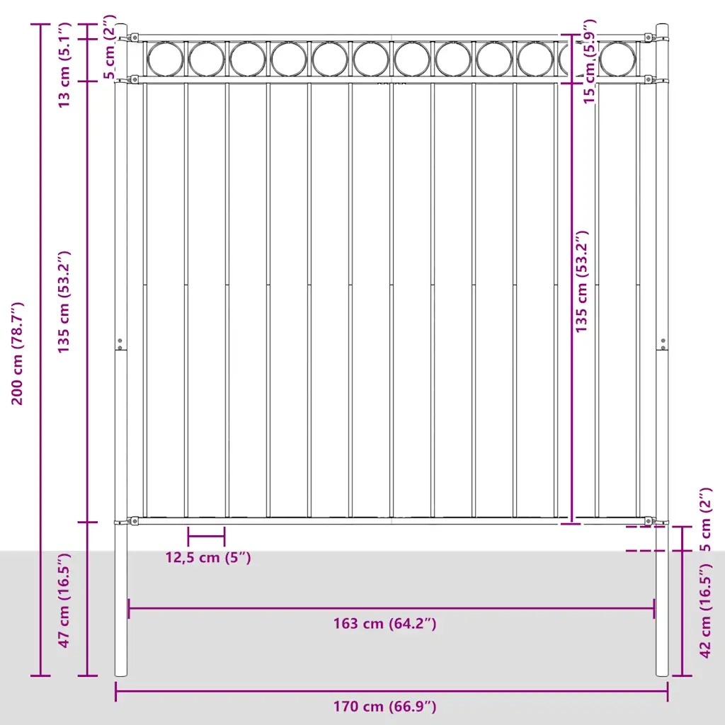 Recinzione da giardino Assen in acciaio 1,7x1,5 m nera 146315