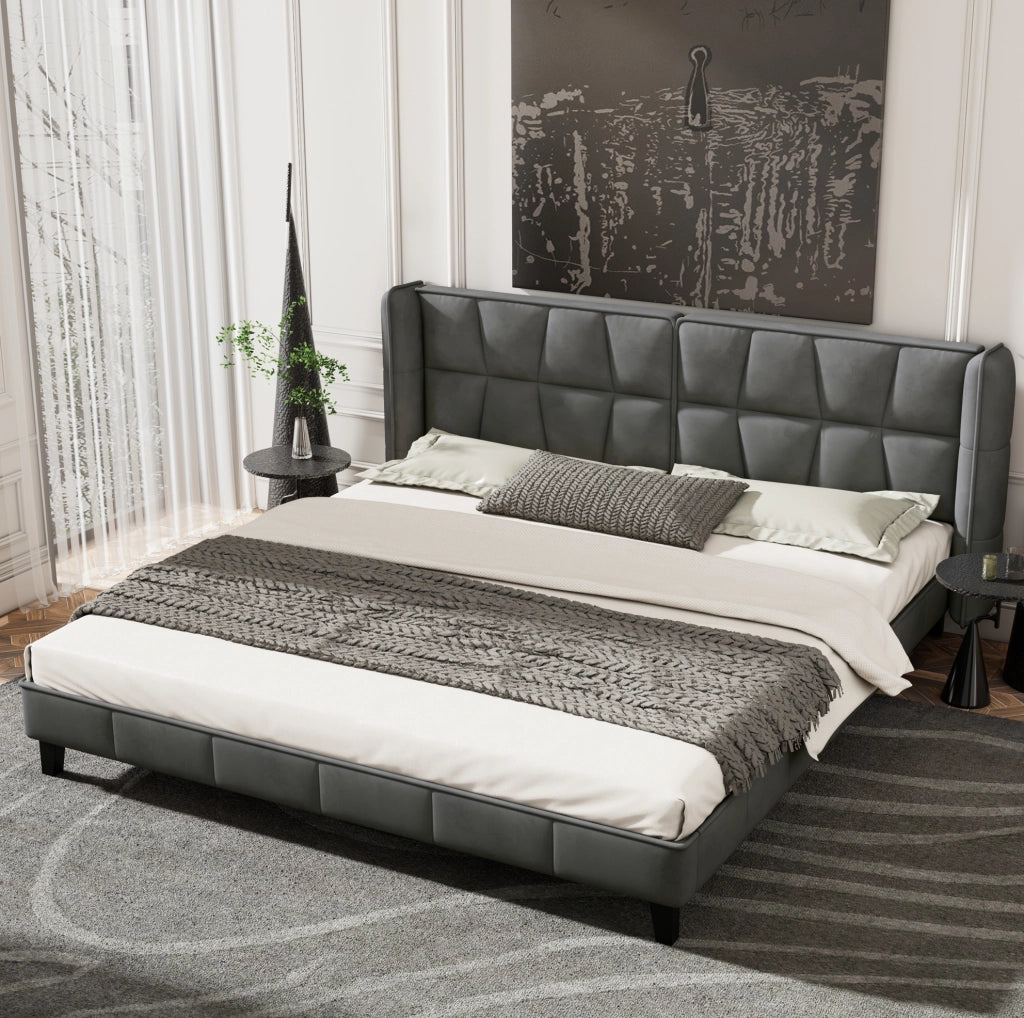 Letto imbottito in velluto grigio con rete a doghe 180 x 200 cm