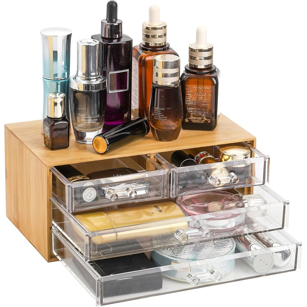 Trade Shop - Porta Gioielli Cosmetici Con 4 Cassetti Organizzatore Casa In Legno 24.3x15.3x11cm 10832 -
