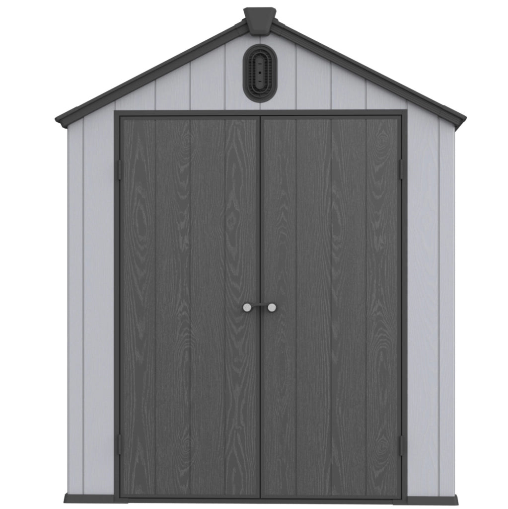 Casetta da giardino 6x8 ft in resina con doppia parete; grigio e bianco