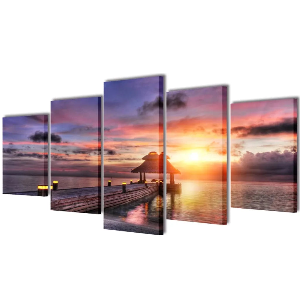 5 pz Set Stampa su Tela da Muro Spiaggia con Padiglione 200 x 100 cm cod mxl 45684