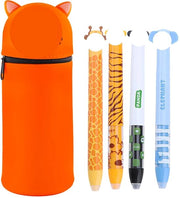 Etui 2-in-1 in silicone, con 4 pennarecuperabili in gel, contenitore in piedi, pennarecuperabili in gel, per scuola, regali per bambini