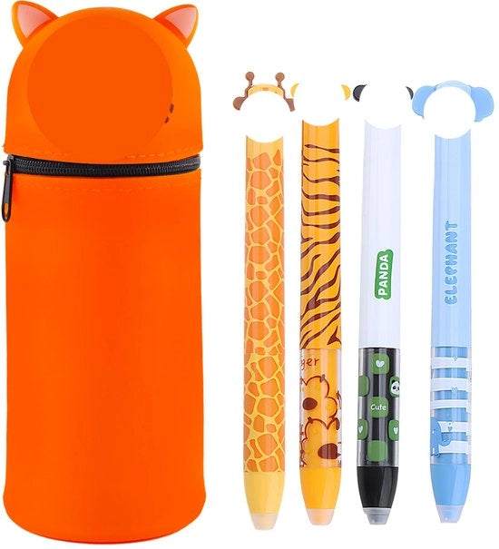 Etui 2-in-1 in silicone, con 4 pennarecuperabili in gel, contenitore in piedi, pennarecuperabili in gel, per scuola, regali per bambini