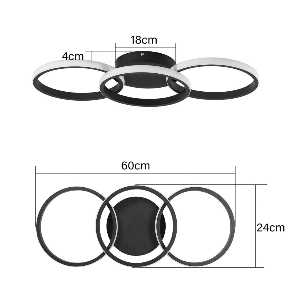 ZMH Lampada da soffitto plafoniera LED 3 anelli nera 3000K moderna per cucina soggiorno corridoio