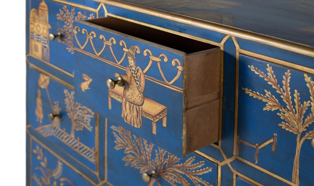 Credenza con 9 cassetti dipinti a mano e dettagli dorati