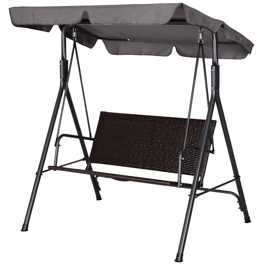 Dondolo da Giardino 2 Posti con Tettuccio Regolabile ¨C zephmum ¨C Marrone Grigio 140x110x151 cm