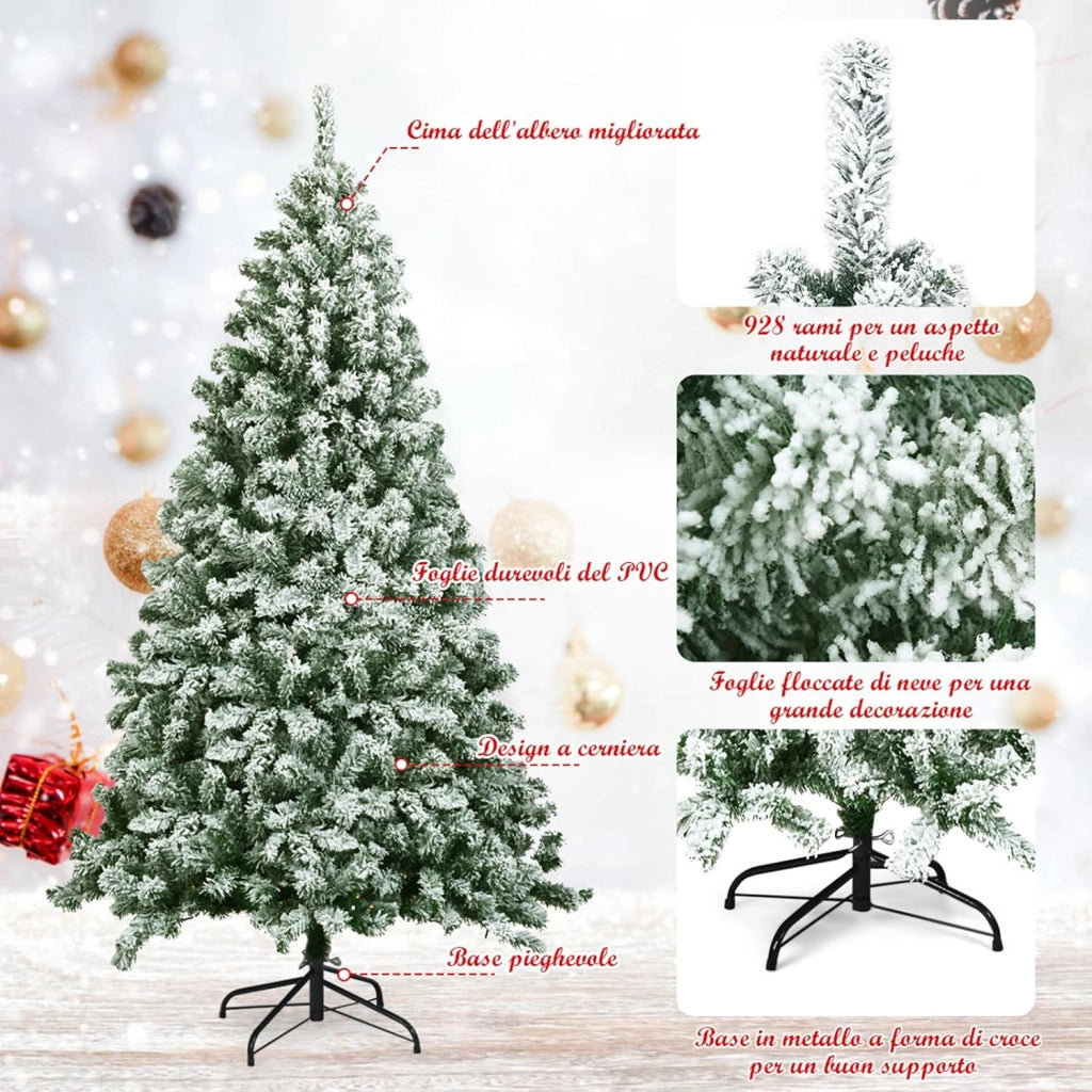 Albero di Natale Innevato da 180 cm, Albero di Natale con 928 Rami Folti e Base di Metallo, Albero di Natale Realistico per Casa, Ufficio e Negozio (180 cm)