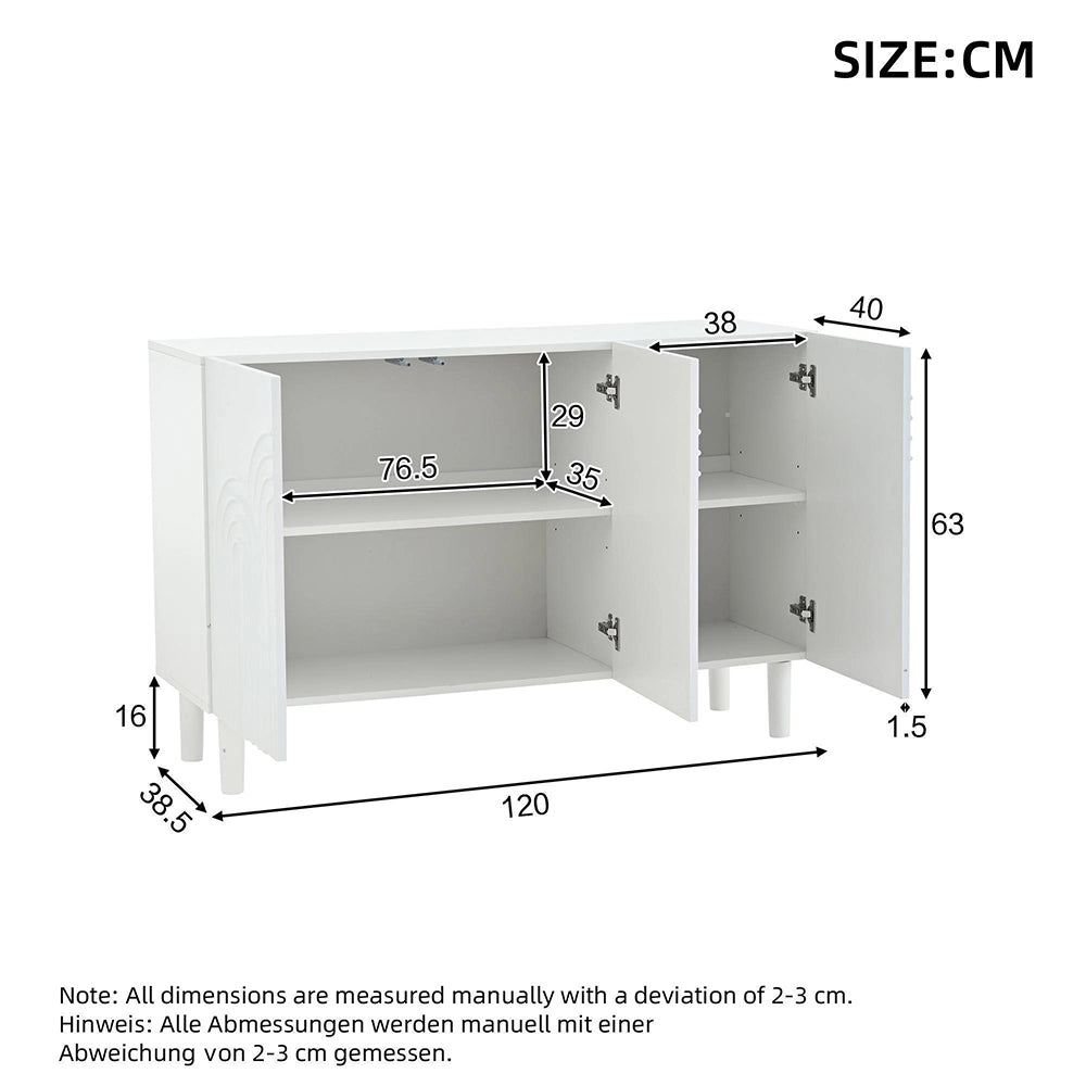 Credenza Soggiorno 120x38.5x79cm - Xylo - 3 Ante con Ampio Ripiano Regolabile, Bianco