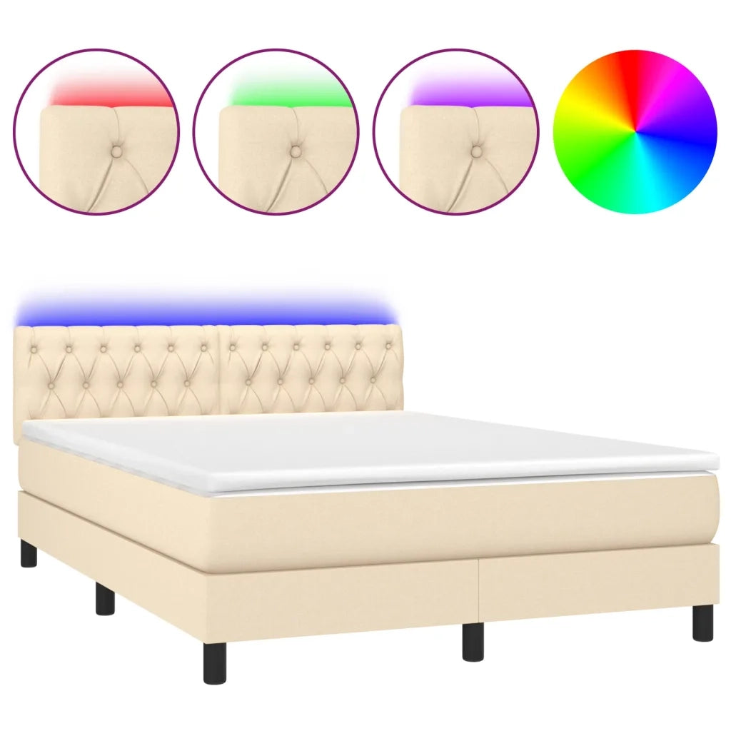 Letto a Molle con Materasso e LED Crema 140x200 cm in Tessuto cod mxl 54450