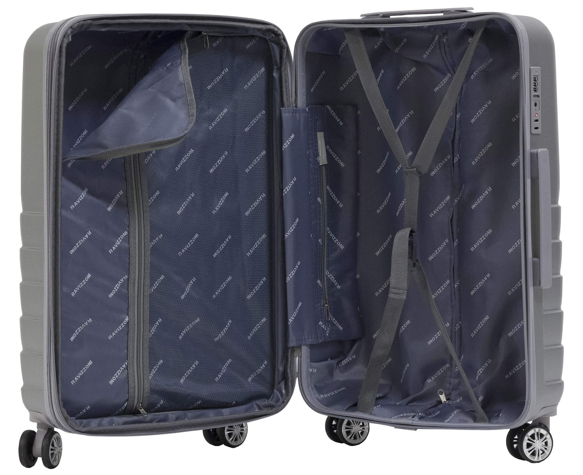 Set 3 Valigie Trolley Rigide in ABS 4 Ruote TSA Ravizzoni Titanio Silver