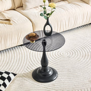 Tavolino basso in vetro temperato con base in metallo rotondo per soggiorno e camera da letto nero 53,5 × 53,5 × 21 cm