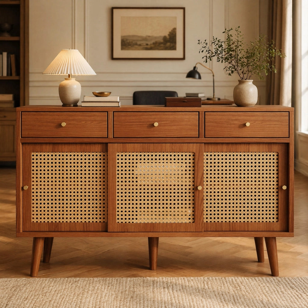 SIDEBOARD 120x40x78 cm 3 cassetti 3 porte in MDF colore walnut FSC®