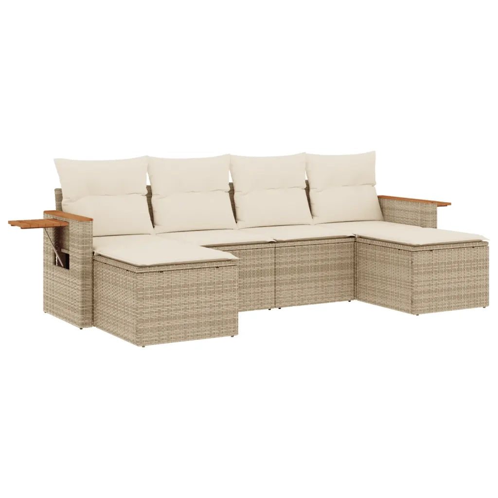 Set Divano da Giardino 6 pz con Cuscini Beige in Polyrattan 3259461