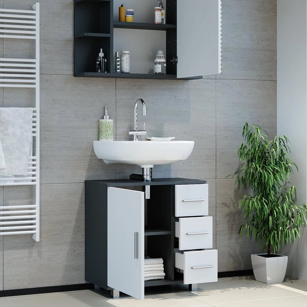 Set mobili bagno Ilias, Antracite, 60 cm, composto da specchio da bagno e mobile sottolavabo