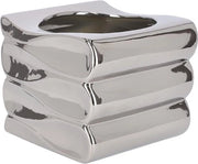 Vaso di ceramica con onde marine glazurate - 15 cm, argento