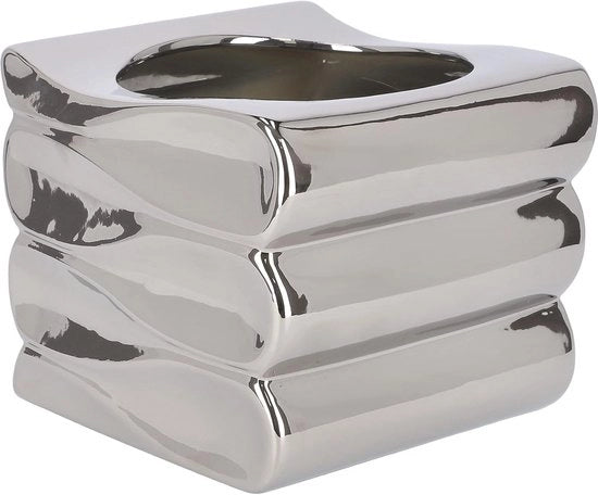 Vaso di ceramica con onde marine glazurate - 15 cm, argento