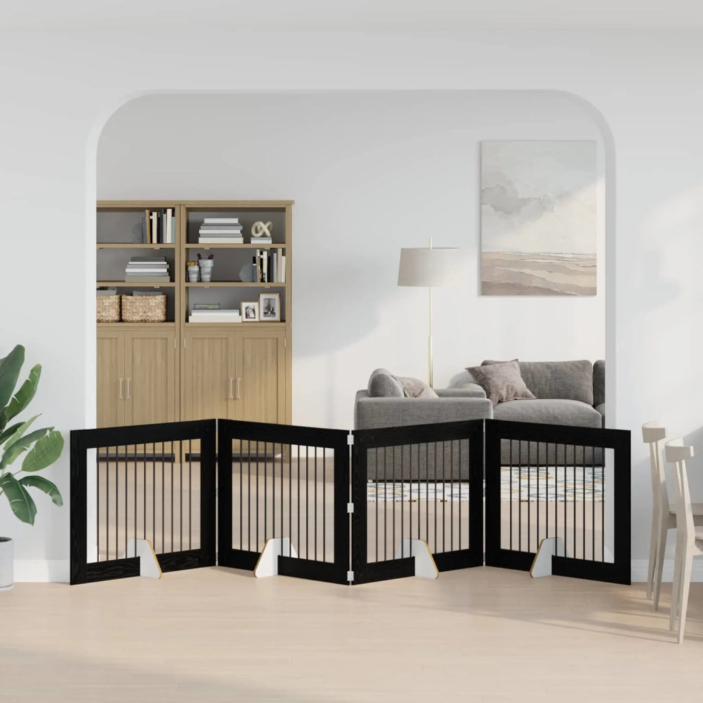 Cancello per cani con supporti 4 pz Rovere Nero 100 x 80 cm CFW4578236