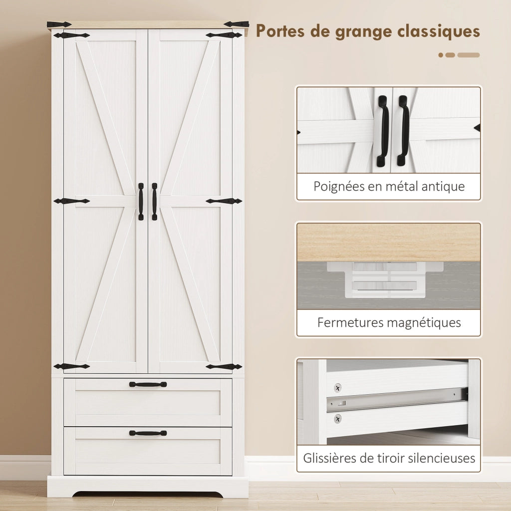 Credenza Rustica ¨C Zephmum ¨C 2 Ante 2 Cassetti Ripiani Regolabili 76x40x180 Bianco