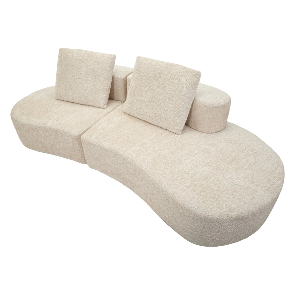 Masule, Divano Fisso 2 Posti Rivestimento in Tessuto Bouclè, 40x43x115h cm Bianco Crema