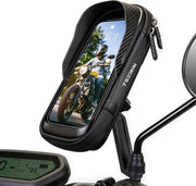 Supporto per telefono per motocicletta con tasca 360° rotativa impermeabile per specchietto retrovisore - compatibile con telefoni fino a 72 pollici (nero)